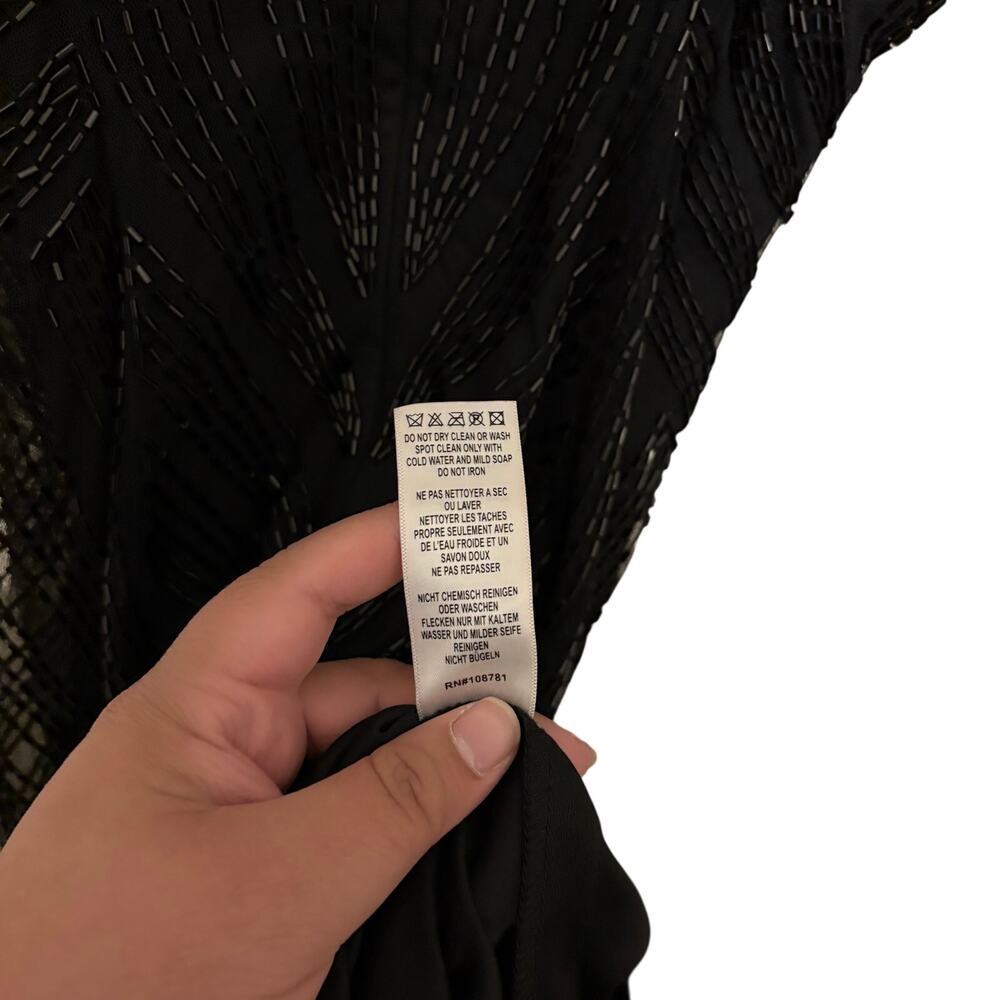 Aidan Mattox Black Spaghetti Strap Beaded Fringe Mini Dress Size Medium - Picture 5 of 6